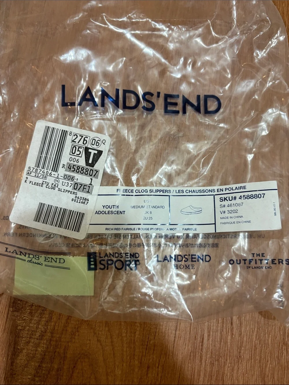 NWT Lands’ End Fleece Clog Slippers Size 9 Rich Red Fairisle